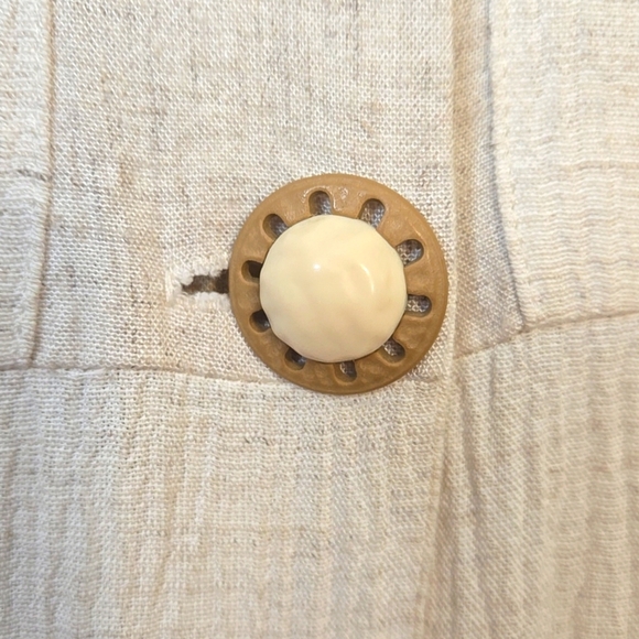 Benjamin A, Tunic, Blouse, Natural, Cream, Buttons, Side Slits, Tie Back, Sz 18 - Picture 9 of 17